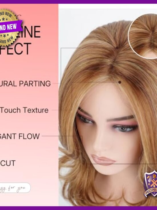 Medium Length Layered Synthetic Wig, Heat-Friendly Protein Fiber, Glueless